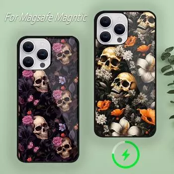 Роскошный чехол для телефона Skull Dead Flowers для iPhone 15 14 13 12 11 Plus Pro Max Magsafe Magnetic Wireless Charger iPhone14pro