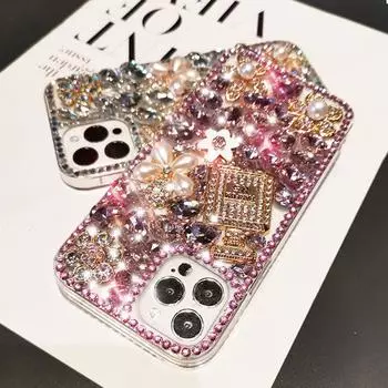 Роскошный чехол для телефона со стразами и бриллиантами для Samsung S24 Ultra S23 FE S22 Plus A15 A25 A35 A55 A13 A23 A14 A54 A53/Redmi 13C A3 12 Note 13 12 11 Pro samsung Z flip 3 розовый