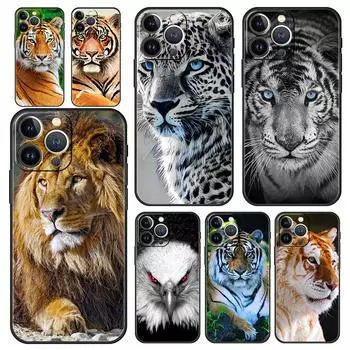 Роскошный чехол для телефона Tiger Lion Leopard для iPhone 13 15 14 12 11 Pro MAX XR X SE XS 7 8 Plus, силиконовый черный защитный чехол iPhone 11