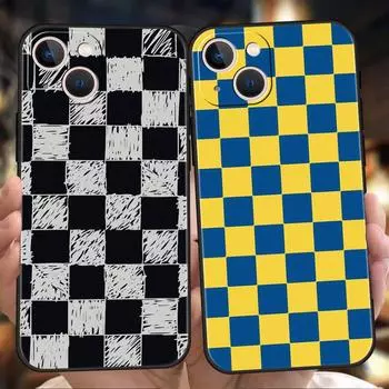 Роскошный чехол для телефона в клетку в клетку для iPhone 11 12 13 14 15 Pro Max Mini X XR XS 7 8 Plus SE, мягкий чехол, черный чехол iPhone 11 Pro