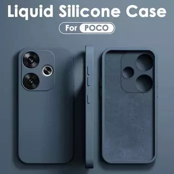 Роскошный чехол для Xiaomi Poco F6 Чехол Poco F6 Fundas Coque Жидкий силиконовый мягкий чехол TPU для задней панели Poco F6 F6 Pro Xiaomi Poco F6 pro чёрный