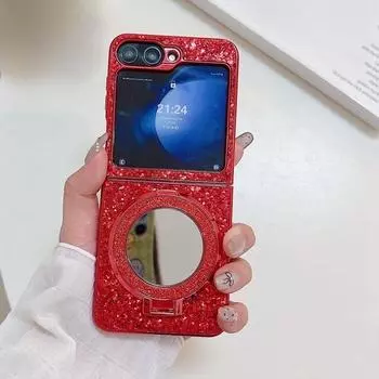 Роскошный чехол для зеркала для макияжа с магнитным креплением Magsafe для Samsung Z Flip 6 5 4 3 Чехол для беспроводной зарядки For Samsung Z Flip 5 золотой