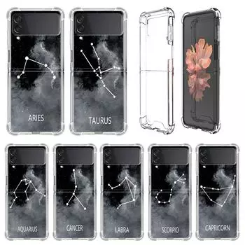 Роскошный чехол «Двенадцать созвездий» для Samsung Galaxy Z Flip 3 4 5g Funda Z Flip3, прозрачный жесткий противоударный чехол для ПК, чехол для телефона Samsung Z Flip 5G