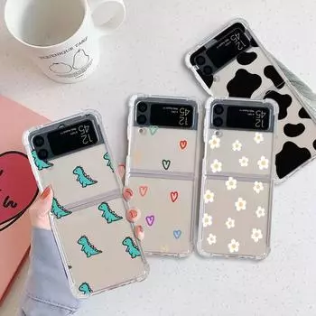 Роскошный чехол Flower Little Dinosaur для Samsung Galaxy Z Flip 3 4 5G Funda Z Flip3 Clear PC Hard Противоударный чехол для телефона Samsung Z Flip4 5G