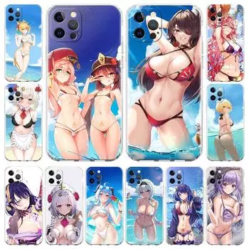 Роскошный чехол Genshin Impact для iPhone 14 13 Pro 11 12 Max X XR XS 7 8 Plus SE, прозрачный мягкий хентай, сексуальная девушка, чехол с аниме iPhone 14Pro Max