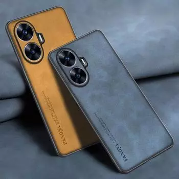 Роскошный чехол из искусственной кожи для Realme C55, задняя крышка, матовый силиконовый чехол для телефона с полной защитой камеры Realme C30 Coque For Realme C55 чёрный