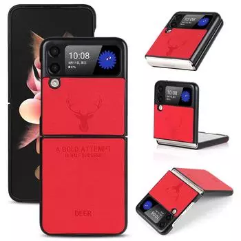Роскошный чехол из искусственной кожи для Samsung Galaxy Z Flip 3 5g Zflip 3, противоударный квадратный чехол с милым оленем и животным для Samsung Z Flip 4, чехол For Galaxy Z Flip 3 чёрный