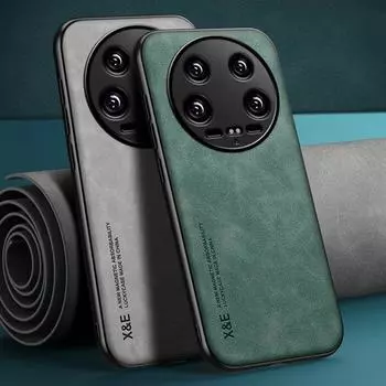 Роскошный чехол из искусственной кожи для Xiaomi 14 Ultra 5G, магнитный автомобильный держатель, силиконовый защитный чехол для телефона Xiaomi Mi 14 Pro Mi14 For Xiaomi 14 Ultra светло-серый