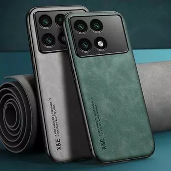 Роскошный чехол из искусственной кожи для Xiaomi Poco X6 Pro, магнитный автомобильный держатель, силиконовый защитный чехол для телефона Poco X5 X4 Pro 5G For Poco X6 светло-серый