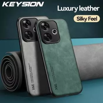 Роскошный чехол из искусственной кожи KEYSION в стиле ретро для Xiaomi POCO F6, мягкий силиконовый + противоударный чехол для задней панели телефона из поликарбоната для Xiaomi POCO F6 Pro for POCO F6 синий