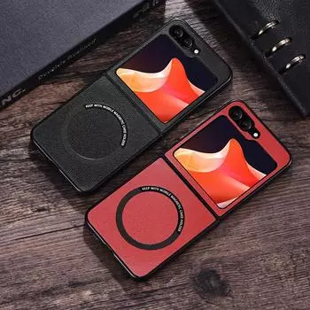 Роскошный чехол из искусственной кожи с беспроводной зарядкой на магните для Samsung Galaxy Z Flip 3 4 5 6 Flip4 Flip5 Flip6 5G, противоударный чехол на заднюю панель For Galaxy Z Flip 3 чёрный