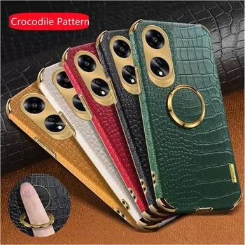 Роскошный чехол из крокодиловой кожи для OPPO A78 A58 A38 A18 A98 5G A17 A57 A57S A77S A96 A76 A16 A54S A74 защитный держатель кольца противоударный чехол-подставка For OPPO A38 зелёный