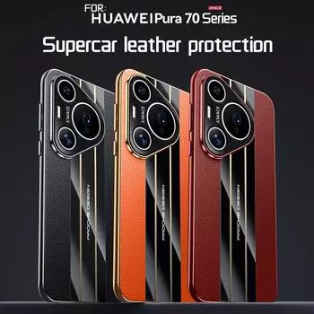 Роскошный чехол из натуральной кожи для Huawei Pura 70 Ultra P70 с покрытием ПК, защитный чехол для камеры телефона для Huawei Pura 70 Pro for Huawei Pura 70 чёрный
