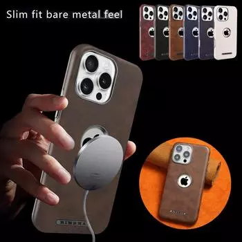 Роскошный чехол из натуральной кожи с MagSafe для iPhone 16 15 14 13 Pro Max 16Pro 15Pro, гальванизированный противоударный чехол, защитные чехлы для беспроводной зарядки iPhone 12/12 Pro красный