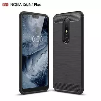 Роскошный чехол из углеродного волокна для Nokia 6.1plus 6.1+ Противоударный чехол с защитой от царапин для Nokia X6 Силиконовый чехол для Nokia 6.1 Plus Nokia 6.1 Plus чёрный
