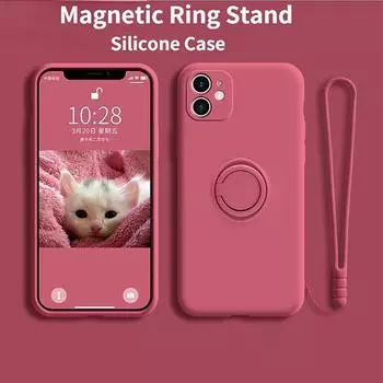 Роскошный чехол из жидкого силикона с кольцевым держателем и магнитным чехлом для iPhone 11 12 13 14 15 Pro Max X XR XS Max 7 8Plus чехол iPhone 13 темно-зеленого