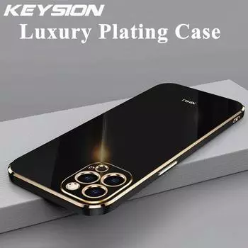 Роскошный чехол KEYSION с покрытием для iPhone 15 Pro Max 15 Plus, мягкий силиконовый квадратный противоударный чехол из ТПУ из ТПУ для iPhone 14 13 12 11 for iPhone 15 розовый