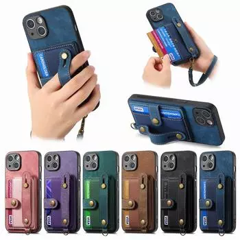 Роскошный чехол-кошелек из искусственной кожи для iPhone 15 14 Plus 13 12 Mini 11 Pro Max X XS XR, браслеты с подставкой, задняя крышка, сумка для телефона со шнурком for iPhone 14 Pro коричневый