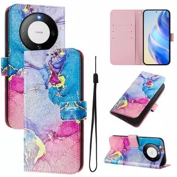 Роскошный чехол-кошелек из окрашенной кожи с цветным мрамором, чехол-книжка из искусственной кожи для Huawei P20 P30 P40 P50, Pura 70, Mate 60, Mate 70, Honor 50... Huawei P20 разноцветный