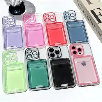 Роскошный чехол-кошелек с держателем для карт, прозрачный чехол для iPhone 16, 15, 14 Plus, 13, 12, 11 Pro Max, карман для фотографий, мягкий силиконовый противоударный чехол iPhone 16 Pro Max чёрный