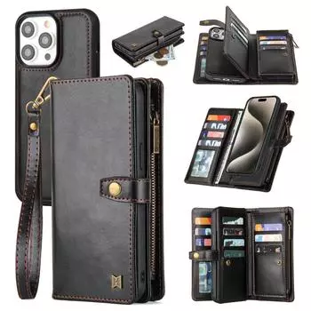 Роскошный чехол-кошелек со съемной молнией для iPhone 15 14 Plus 13 12 11 Pro XS Max X XR SE 8 7 Plus кожаный чехол с магнитной застежкой For iPhone SE2 SE3