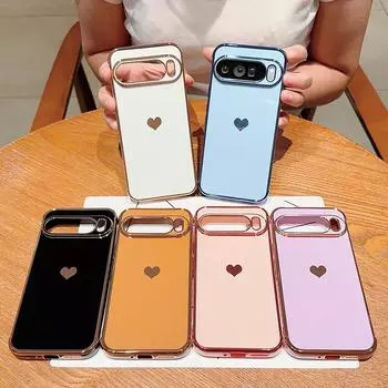 Роскошный чехол Love Heart из мягкого силикона TPU для Google Pixel 9 PRO XL 8 8A 7A, тонкий, с гальваническим покрытием, мягкий, однотонный, ударопрочный защитный чехол For Google Pixel 9 Pro чёрный