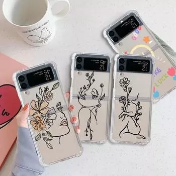 Роскошный чехол Love Line с цветком для Samsung Galaxy Z Flip 3 4 5G Funda Z Flip3, прозрачный жесткий противоударный чехол для телефона из ПК Samsung Z Flip4 5G