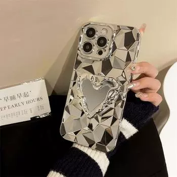 Роскошный чехол Love Stand с трехмерным ромбовидным покрытием для iPhone 15 Pro Max 14 Plus 13 12 11 7 8Plus SE 2020, универсальный защитный чехол от падения iPhone 15 Pro Max