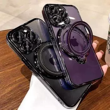 Роскошный чехол Magsafe для беспроводной зарядки iPhone 16 15 14 13 12 11 Pro Max Plus с прозрачным магнитным кольцом и кронштейном, чехол-бампер iPhone 11 чёрный