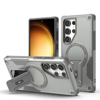 Роскошный чехол Magsafe для беспроводной зарядки с магнитным креплением для Samsung Galaxy S25 S24 Ultra Plus, противоударный жесткий чехол с невидимым кронштейном For Samsung S25 Ultra чёрный