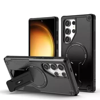 Роскошный чехол Magsafe для беспроводной зарядки с магнитным креплением для Samsung Galaxy S25 S24 Ultra Plus, противоударный жесткий чехол с невидимым кронштейном For Samsung S25 Ultra чёрный