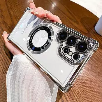 Роскошный чехол Magsafe Electroplate для Samsung Galaxy S24 Ultra S23 FE S22 Plus S21, ударопрочный прозрачный бампер, твердый задний чехол For Samsung S24 фиолетовый