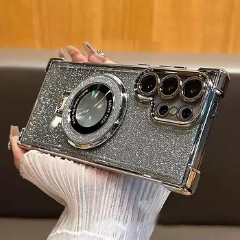 Роскошный чехол Magsafe Holde Glitter для Samsung Galaxy A24 A55 5G A53 A54 S24 Ultra S23 FE S22 Plus S21 S20, противоударный прозрачный чехол for Samsung S24 золотой