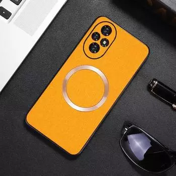 Роскошный чехол Magsafe Magnetic Plain Leather Case для Honor 200 Pro 200 Lite 100 Pro Wireless Charging Противоударный чехол Business Full Protection Cover For Honor 200 Pro серый