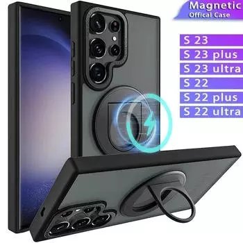 Роскошный чехол Magsafe с беспроводной зарядкой для Samsung S24ultra S23 S22 Ultra Plus, чехол на ощупь, магнитный противоударный защитный чехол S23 FE For Samsung S22 чёрный