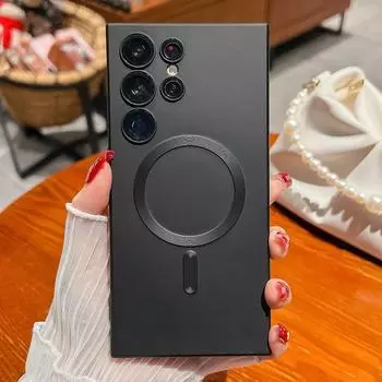 Роскошный чехол Magsafe с беспроводной зарядкой для Samsung Galaxy S24 S23 S22 S21 S20 Ultra FE Plus Note 10 20, мягкий чехол-бампер Magsafe Samsung S24 Ultra чёрный