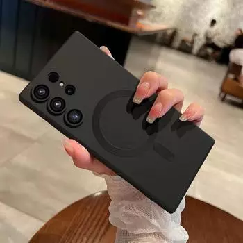 Роскошный чехол Magsafe с беспроводной зарядкой для Samsung Galaxy S24 S23 S22 S21 S20 Ultra FE Plus Note 10 20, мягкий чехол-бампер Magsafe For S24 Ultra чёрный