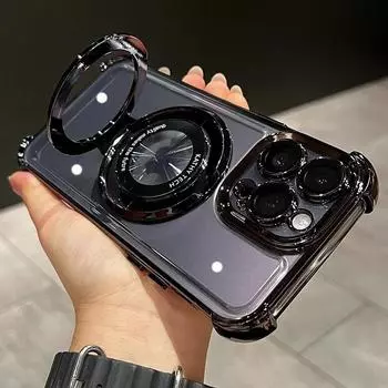 Роскошный чехол Magsafe с кольцевым кронштейном для беспроводной зарядки для iPhone 11 12 13 14 15 Pro Max Plus прозрачный магнитный бампер For iPhone 11 чёрный