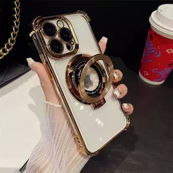 Роскошный чехол Magsafe с магнитным держателем и подставкой, чистый чехол для телефона для iPhone 11 12 13 14 15 Pro Max, защитный бампер на 15Plus, чехол iPhone 16 Pro Max чёрный