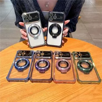 Роскошный чехол Magsafe с магнитным держателем и подставкой для телефона iPhone 11 12 13 14 15 Pro Max, защитный бампер на 15 Plus, чехол For iPhone 15 Plus чёрный