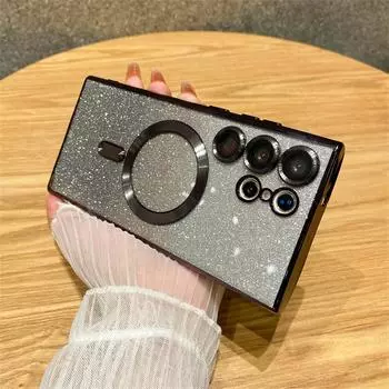 Роскошный чехол Magsafe с магнитным покрытием и блестками для Samsung Galaxy S22 S23 S24 Ultra S21 FE, чехлы с беспроводной зарядкой, мягкий чехол For Samsung S21 FE