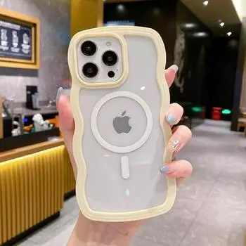 Роскошный чехол Magsafe с волнистыми линиями для беспроводной зарядки для iPhone 11 12 13 14 15 Pro Max, прозрачный магнитный чехол для конфет For iPhone 12Pro