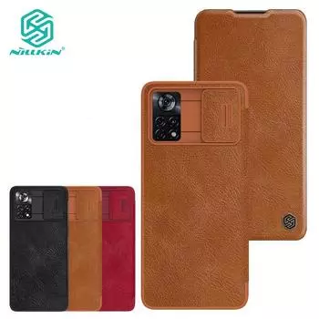 Роскошный чехол Nillkin QIN Pro из искусственной кожи для телефона Xiaomi Poco X4 Pro 5G, флип-чехол, слайдер для камеры, универсальная противоударная задняя крышка на 360° Poco X4 Pro 5G чёрный