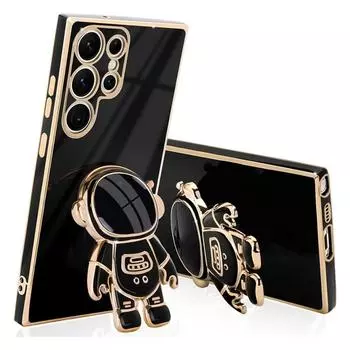 Роскошный чехол-подставка Astronaut для Samsung Galaxy S21 S22 Plus S23 FE S24 Ultra Slim Fit, мягкий противоударный бампер с гальваническим покрытием S23 синий