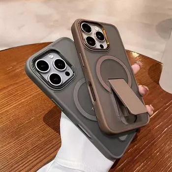 Роскошный чехол-подставка Magsafe Kickstand для iPhone 11 12 13 14 15 16 Pro Max Plus, магнитный матовый противоударный бампер iPhone 16 Pro Max чёрный