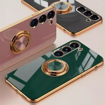 Роскошный чехол-подставка с кольцом-держателем для Samsung Galaxy S24 S23 S22 Ultra S21 S20 FE Note 20 10 9 Plus, мягкая силиконовая задняя крышка For S20 розовый