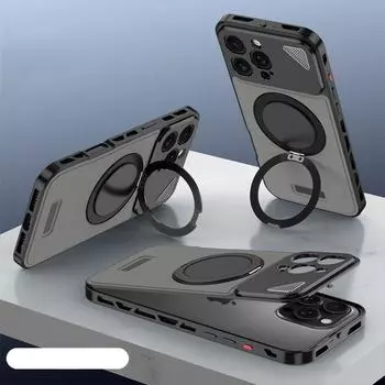 Роскошный чехол-подставка с магнитным покрытием для iPhone 16 Plus 15 14 Pro Max 13, кожаный противоударный чехол для телефона с беспроводной зарядкой MagSafe iPhone 16 серый/чёрный