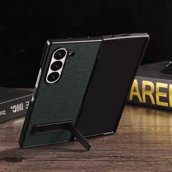 Роскошный чехол-подставка с невидимым узором личи для Samsung Galaxy Z Fold 6 5 4 3 Fold 4 кожаный деловой чехол-подставка держатель For Samsung ZFold 3 синий