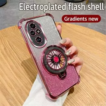 Роскошный чехол-подставка-спиннер для Honor 200 Pro / Honor 200 / 100 / 90 / 80 / 70 / 60 Pro с гальваническим покрытием, блестящий, противоударный, силиконовый For Honor 200