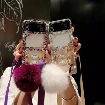 Роскошный чехол-подвеска с бриллиантами для Samsung Z Flip 3 Z Flip 5 Z Fold 4 S23 S22 S21 Ultra S10 S9 A54 A13 A23 A33 A53 A52 A14 A54/Redmi 10 9 9A 9T oppo Find N2 Flip белый